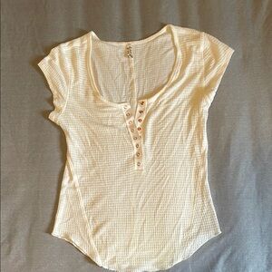 Free People Intimately White Waffle Knit Button-Down Top